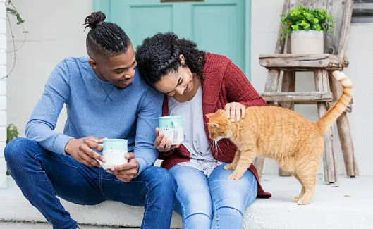 A woman petting a cat